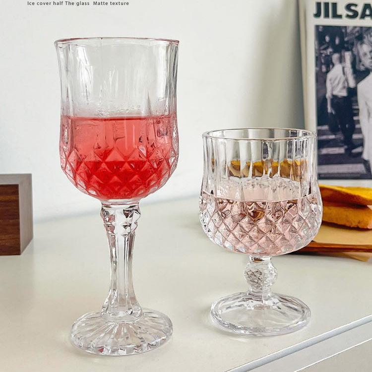 Ins-style glass embossed champagne glass red wine glass goblet high-value wine wine glass water glass for home