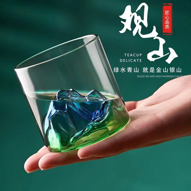 Wholesale national trend mountain glass cup Japanese retro glass tea cup household color foreign wine Tibetan mountain cup high-end cup