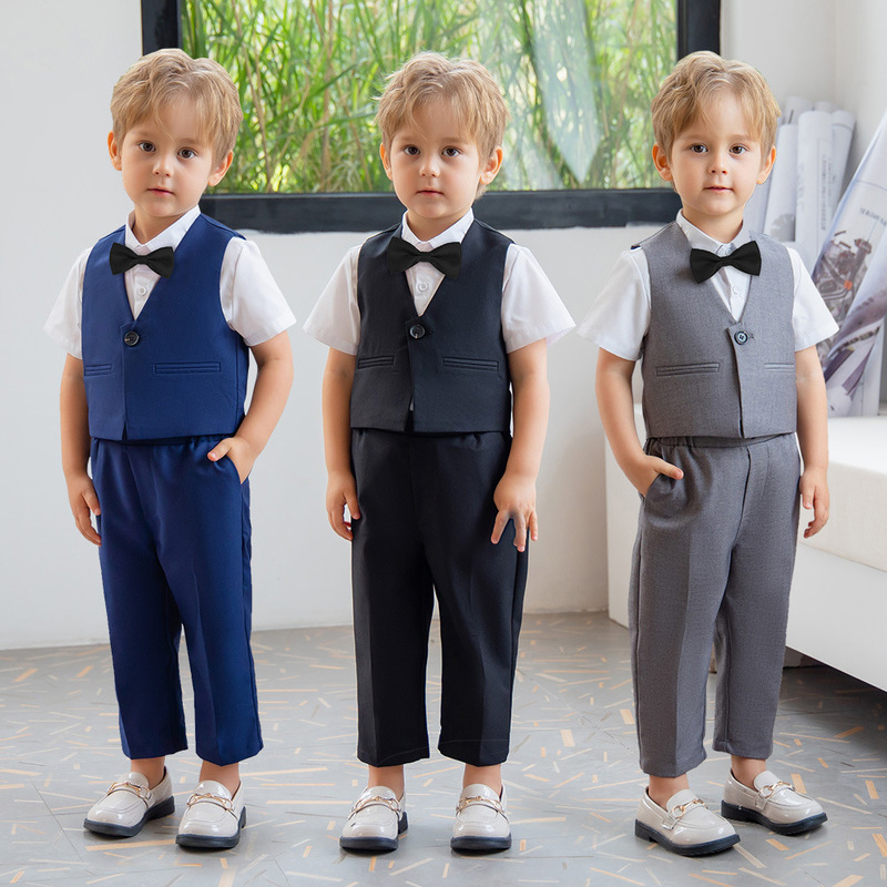 Children's Suit Spring and Summer Vest Suit Boys' Kindergarten Children's Day Host Piano Performance One-year-old Flower Girl Dress