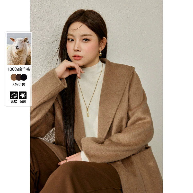 [100% овечья шерсть] Fuccy Show женский большой размер с капюшоном Двусторонняя шерстяная куртка жирная mm2024 зимняя новая