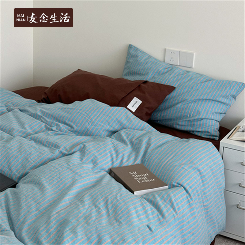 Japanese-Style Minimalist Retro Dopamine-Style Pure Cotton Washed Cotton Four-Piece Set A-Class All-Cotton Duvet Cover Bedding Set