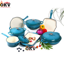 跨境爆品珐琅锅铸铁锅七件套汤锅妈咪锅煎盘不粘锅铸铁珐琅锅套装