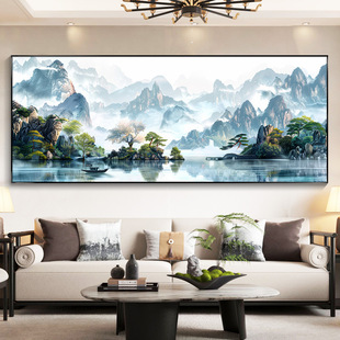 New Chinese-Style Living Room Sofa Background Wall Smooth Sailing Scenery Decorative Painting Office Ink Style Welcoming Pine Hanging Painting