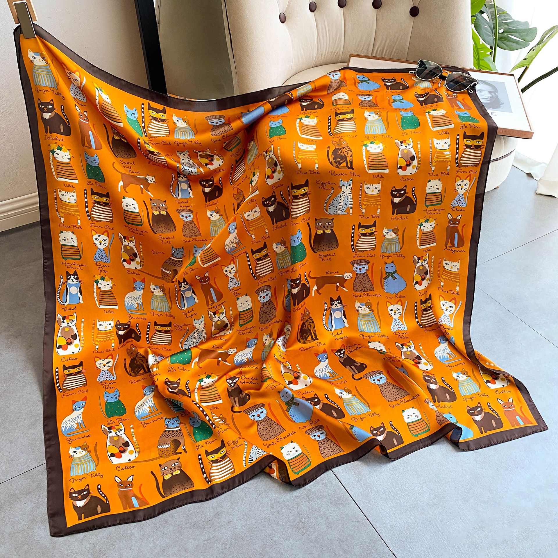 Lenço de seda sintética para mulher, écharpe versátil proteção_voghion.com