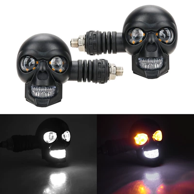 Cross-Border 12V Motorcycle Turn Signal Led White and Yellow Dual-Color Modified Lights Motorcycle Cornering Modified Cornering Lights (Dönmə işıqları) - skull-white-and-yellow-cardboard-packaging-not-easy-to-break