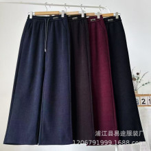 秋冬新款宝石格妈妈裤直筒阔腿裤雪融条加绒保暖大脚妈妈休闲裤