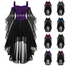 2025现货欧美外贸跨境女装洛丽塔哥特式绑带花边吊带连衣裙