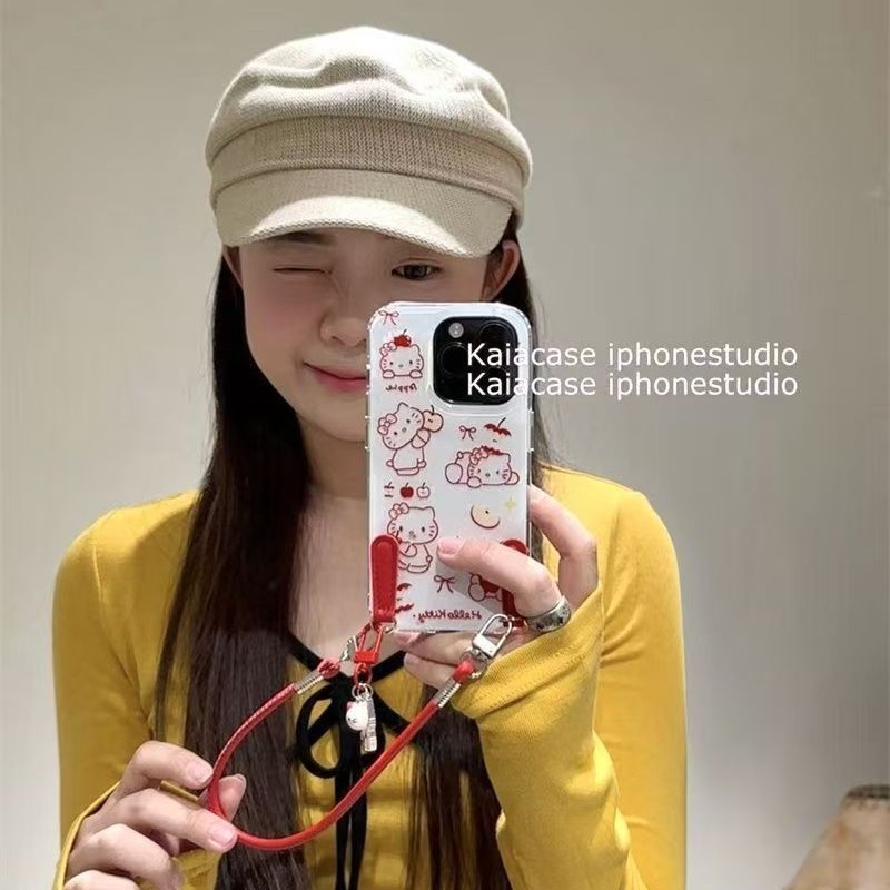 红线条苹果Kitty猫挂件适用iPhone17PROMAX手机壳新款16/15/14/13|undefined