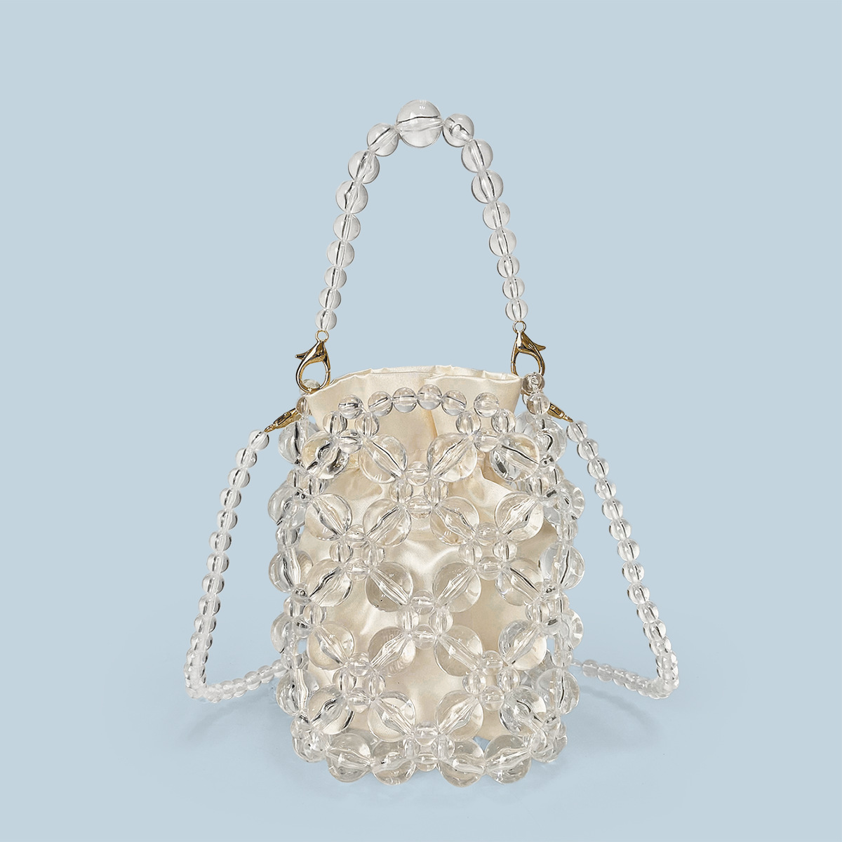 New Transparent Irregular Hand-Woven Acrylic Crystal Beaded Banquet Phone Bag Crossbody Bucket Mini Bag - Thumbnail 6