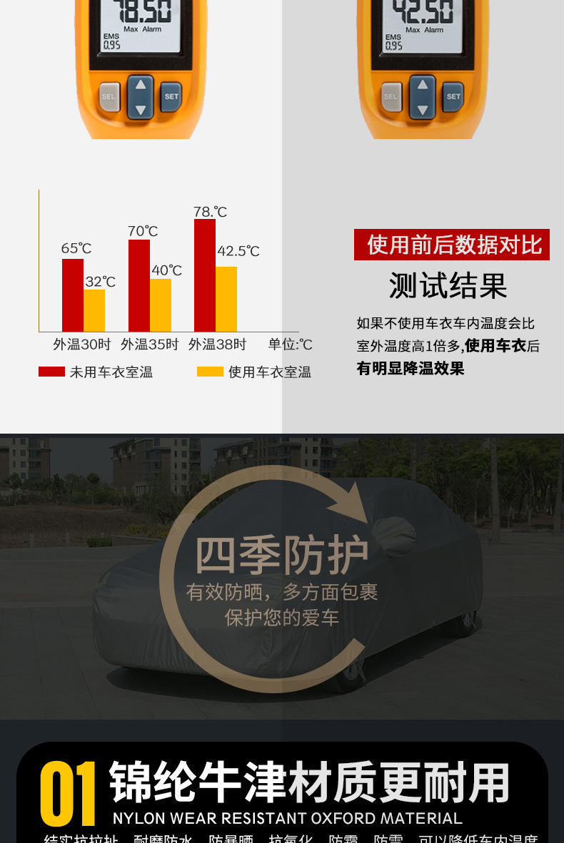 Oxford cloth car cover with fleece, sun protection, thickened car cover, full cover, sun and rain protection car cover
