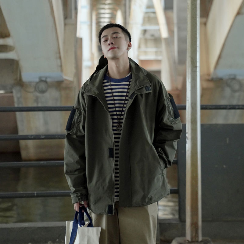 Spring and Autumn Velcro Hooded Jacket Men's Rushing Clothing Trendy Brand Student Loose Casual Jacket Japanese Workwear Sunscreen