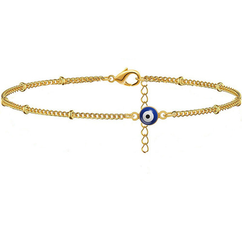AliExpress Cross-border Fashion Simple Trend Alloy Leaf Ankle Chain Heart Double Layer Blue Eye Star Ankle Chain