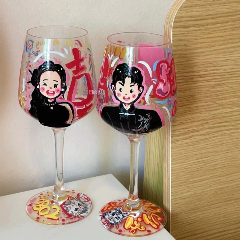 Очень большая чашка для тостов, сделанная своими руками, ручная роспись граффити, креативный свадебный подарок для молодоженов, кубок для пары, стеклянная чашка, высокий внешний вид