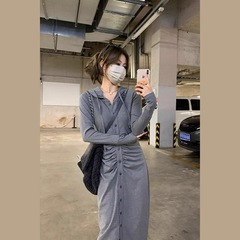 连帽长袖连衣裙秋季2025新款女装修身显瘦设计感小众长款秋装长裙