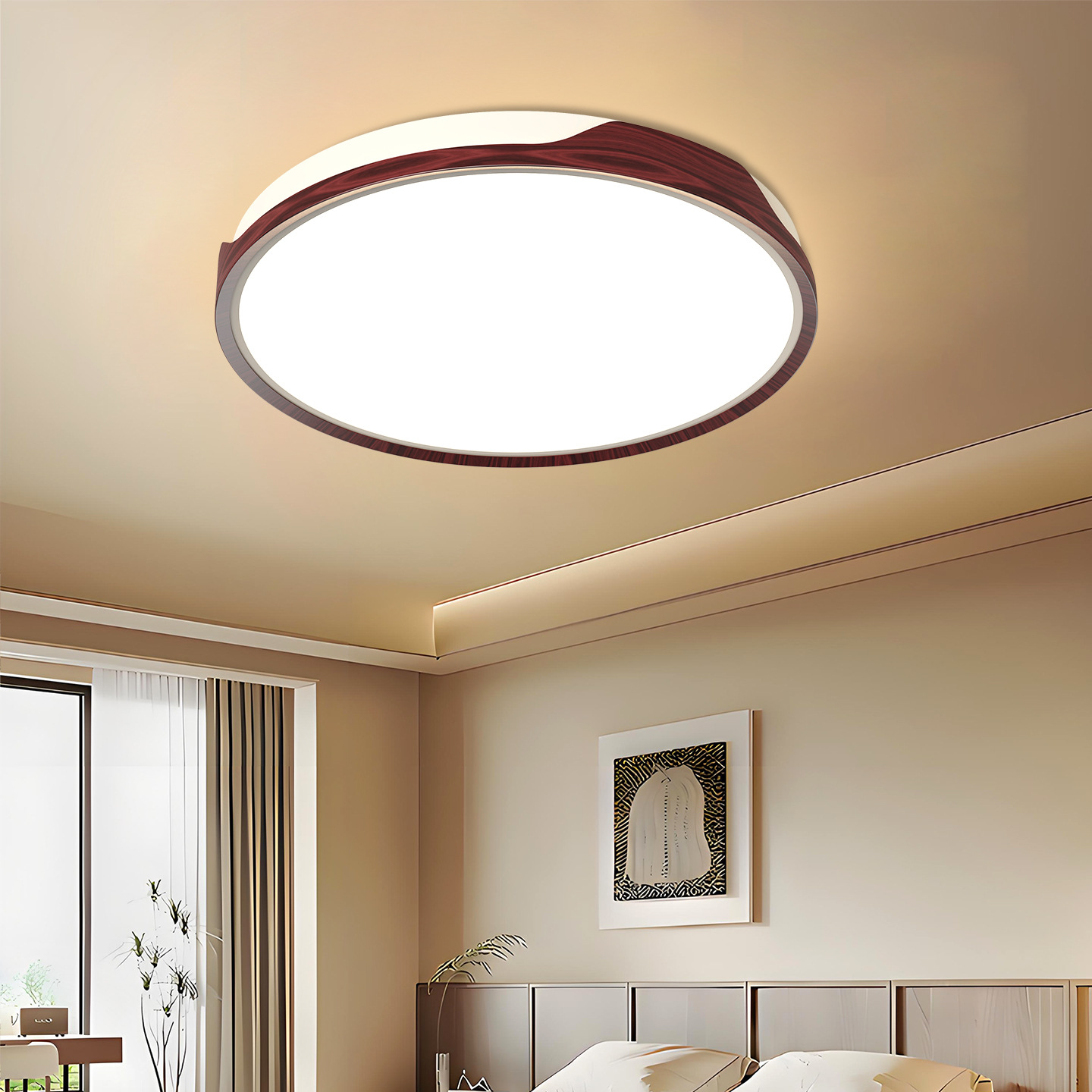 Sala de estar lámpara de techo ultra delgada simple estilo medieval color nuez dormitorio principal protección de ojos lámparas Zhongshan toda la casa 703L