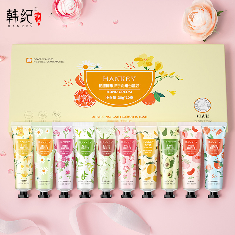 Kang Ji Flower Fruit Aroma Hand Cream Gift Set - Refreshing, Non-Greasy, Suitable for Men and Women, Moisturizing Hand Cream Gift Box, Wholesale