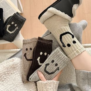 2024 socks women's autumn and winter thick warm new big smiling face soft delicate imitation cashmere warm tube women