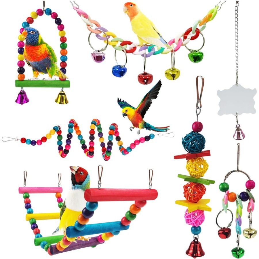 Juegos de juguetes de pájaros explosivos transfronterizos de artículos de pájaros roer y tirar juguetes de pájaros para aliviar el aburrimiento escaleras columnas juguetes de loros image 16