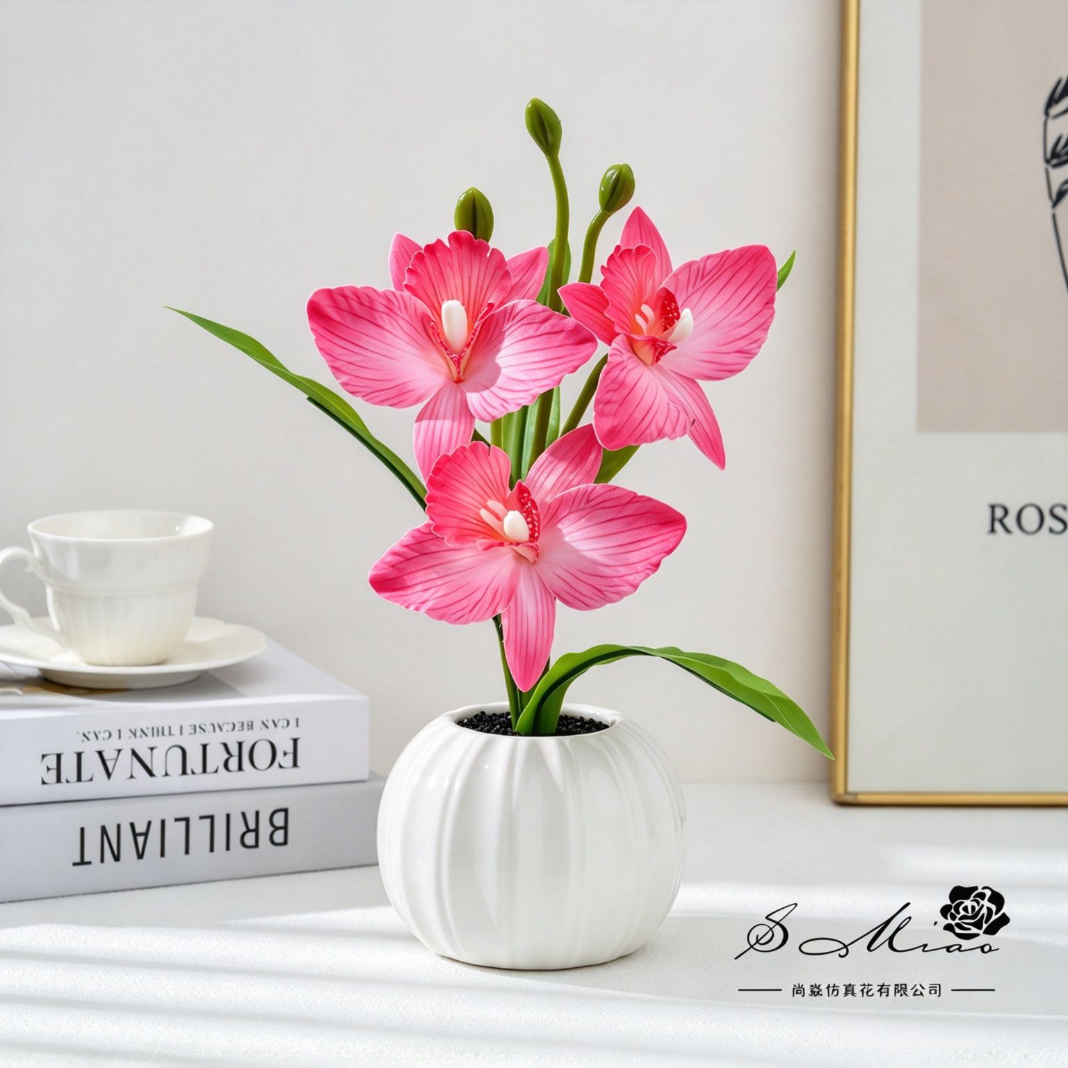 Bonsái de Orquídea Artificial de Seda y Plástico Tacto Realista para Decoración del Hogar