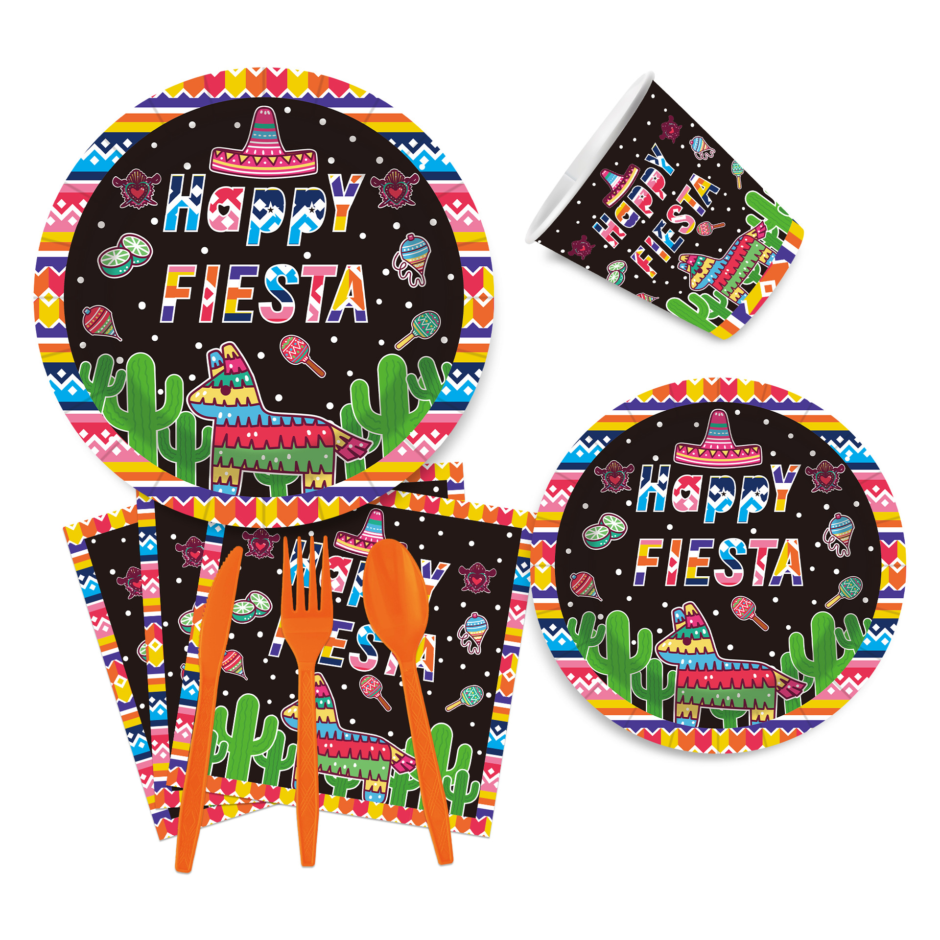 Carnaval mexicano decoración de fiesta temática de carnaval bandeja de papel desechable taza de papel toallas set de cubiertos de fiesta