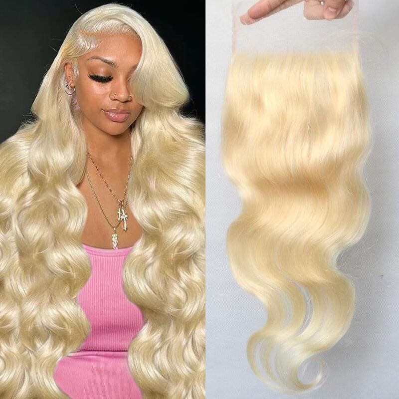 4×4 Human Hair Transparent Lace Hair Block # 613 Body Human Hair Lace Frontal in Stock
