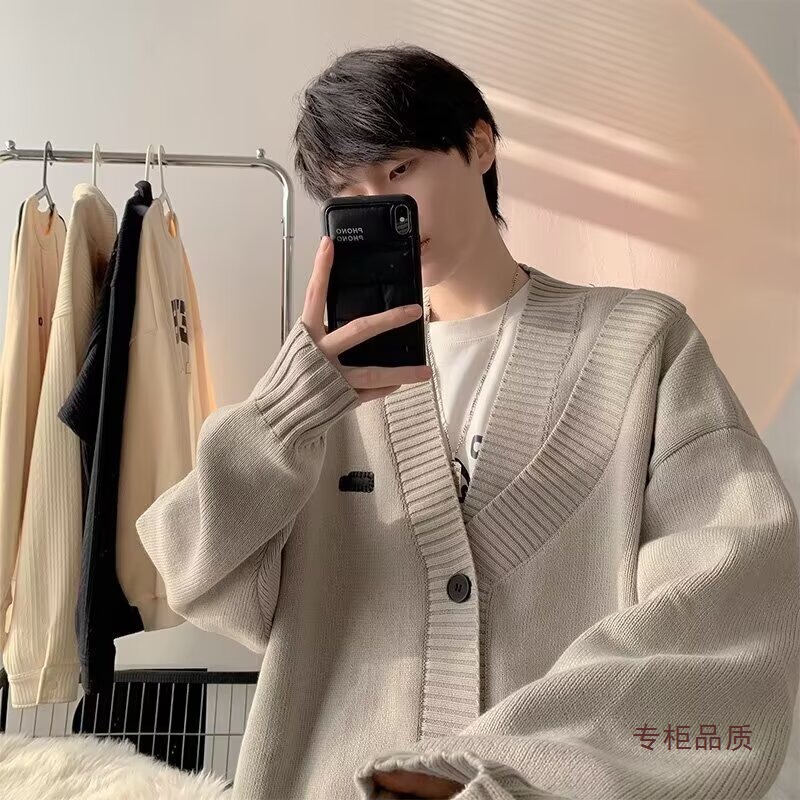 2024 New Autumn and Winter Cardigan Knitwear American Retro Casual Lazy Style V Neck Knitwear Men's Pure Color Jacket 2024 New Autumn and Winter Cardigan Knitwear American Retro Casual Lazy Style V Neck Knitwear Men's Pure Color Jacket