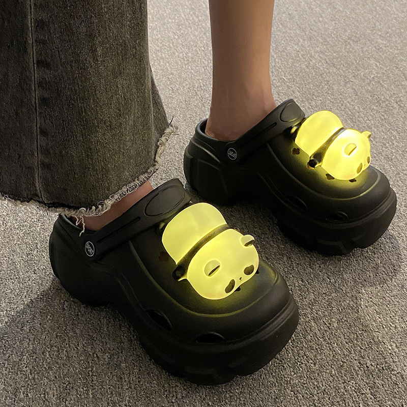 Thick-Soled Clogs for Women 2024 New Model Led Light-Up Sandals Student Height-Increasing Thick-Soled Cartoon Closed-Toe Sandals