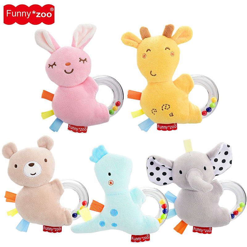 Funnyzoo Anillo de manivela animal Sonajero de mano recién nacido Anillo de mano 0-1 Muñeca calmante Juguete de bebé