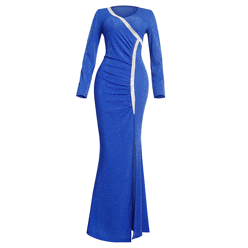 Abito da sera donna con scollo a v e dettagli in strass lungo_voghion.com