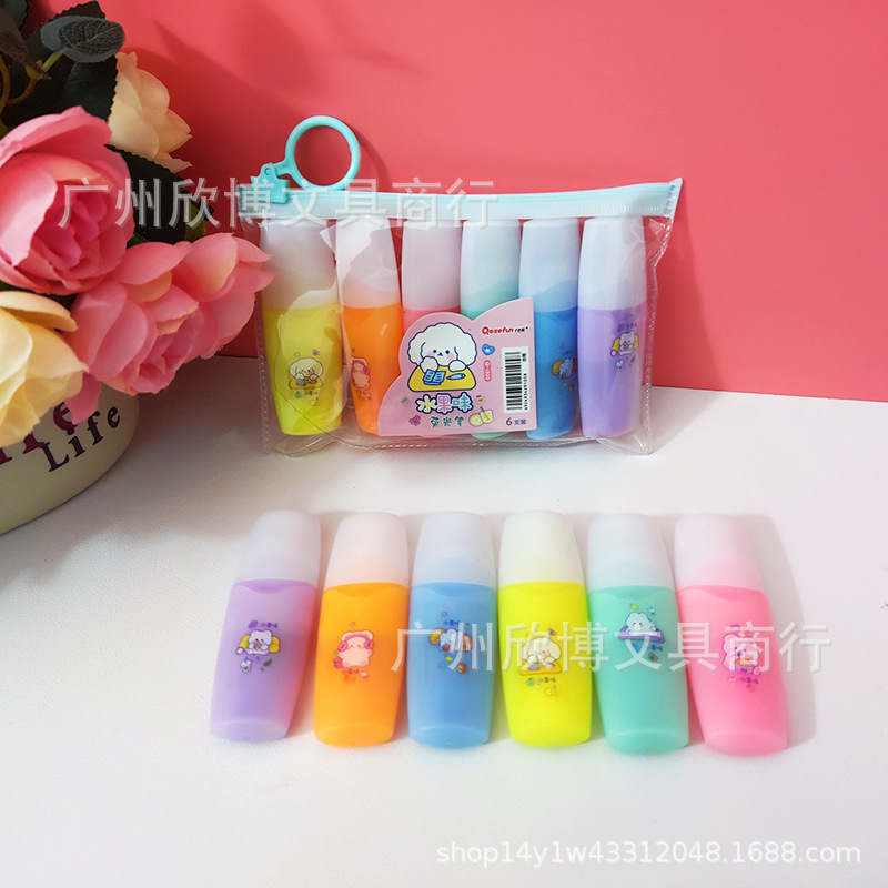 Exaltador de modelado de dibujos animados múltiples, 6 bolsas, diagonales, notas, puntos clave, estudiantes de primaria, marcadores, graffiti