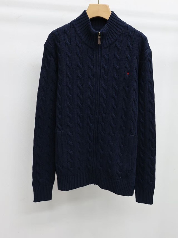 秋冬男女兼用ポニ刺繍ハイネックフルジップカーディガン麻編ニットセータージャケット長袖|undefined