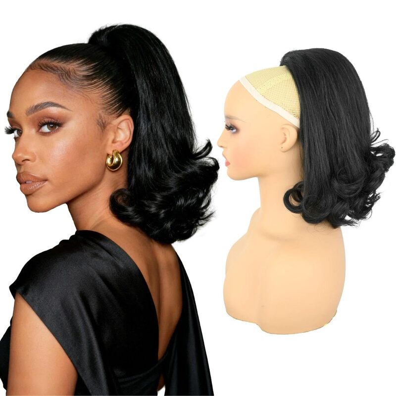 [Cross-border hot] wig ponytail 16-inch drawstring ponytail African corn beard long curly hair slightly warped ponytail