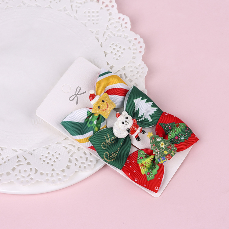 Factory Direct Sales European And American Foreign Trade Children Christmas Bow Barrettes Picture Clip Three Pieces Paper Cover display picture 13