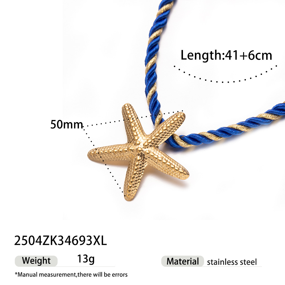 Taena collar de estrella de mar de acero inoxidable europeo y americano apilado para llevar estrella de mar de alta calidad collar de acero de titanio de cuerda gruesa joyería explosiva transfronteriza image 9