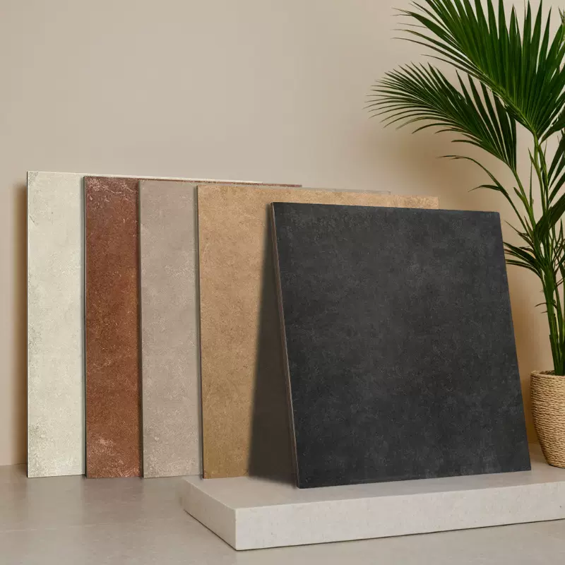 600×600复古黑色地砖餐厅民宿棋牌室防滑瓷砖阳台露台质朴仿古砖