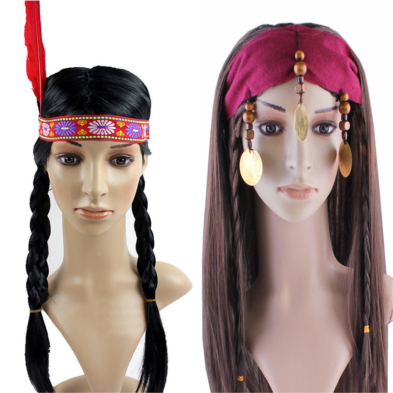 1 Halloween Party Masquerade Wig Set Headgear Curly Hair Cosplay Indian Wig Pirate Wig