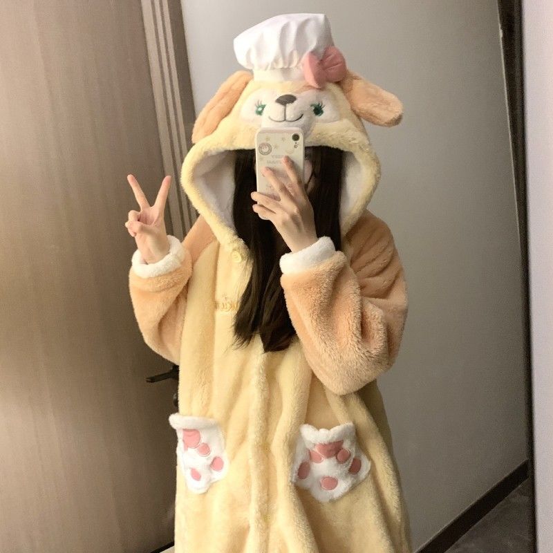 New Arrival: Disney Chef Dog Butter Cookie Coral Fleece Robe Pajama Set with Little Tail