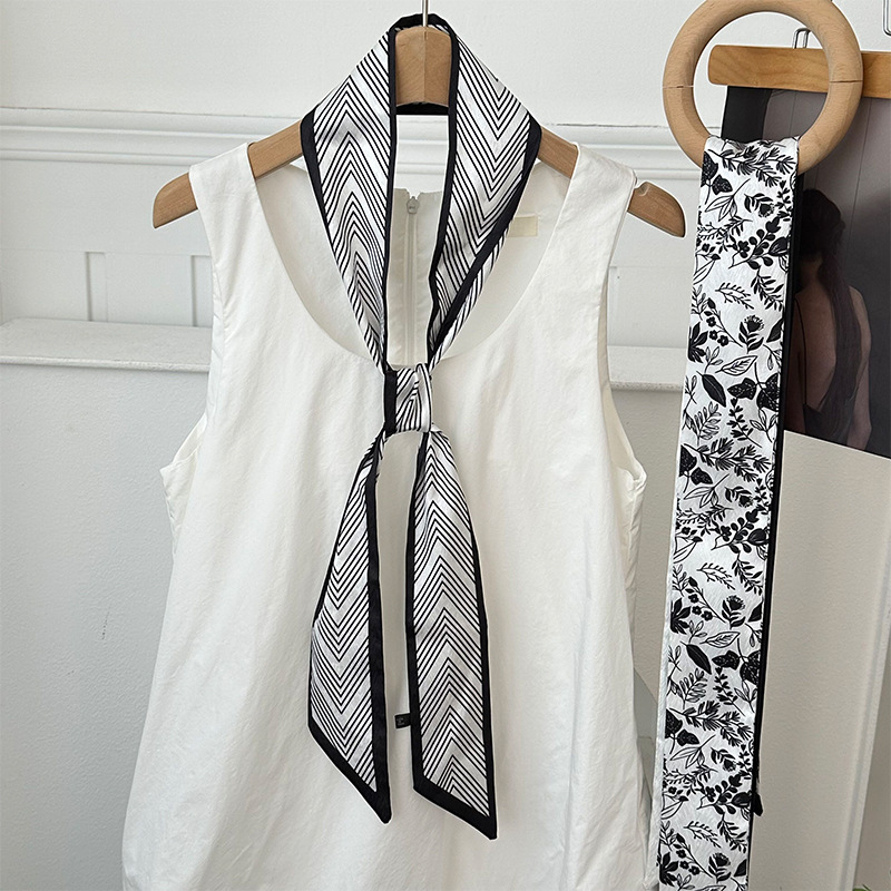 Pañuelo de seda, banda larga, sensación de alta calidad, bufanda pequeña decorativa, bolsa de toalla de seda, envuelta, pañuelo floral, cinta para el cabello, serpentín para el cabello