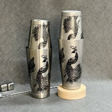 跨境工厂波士顿摇酒器 304材质凤凰蚀刻波士顿调酒器不锈钢雪克壶