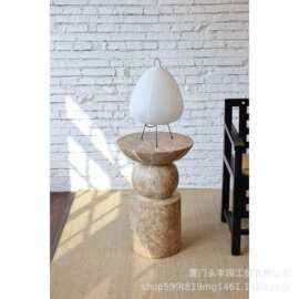 嘻物所几何柱仿大理石边几客厅氛围复古中古风设计浅棕色法式民宿