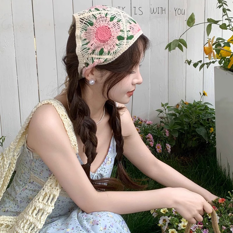 Turbante de encaje retro francés, niña, diadema dulce y linda, diadema, diadema triangular, foto de viaje de verano, tocado