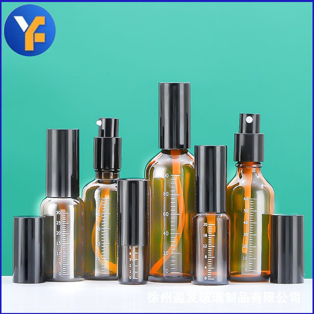 批发茶色30ml60ml100ml刻度款喷雾瓶乳液瓶玻璃喷雾乳液分装瓶子