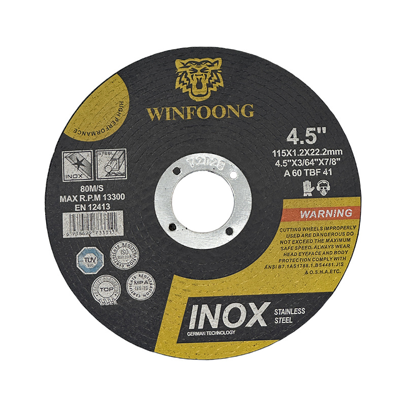 Fabricante OEM procesamiento personalizado 115 * 1.2 exportación de hoja de abrasiva de acero inoxidable metal estándar hoja de corte de molino angular