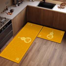 新中式厨房地垫两件套组合防滑脚垫黄色招财软硅藻泥地垫吸水门垫