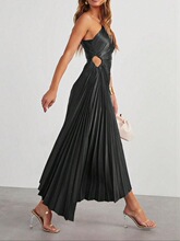 Womens Pleated One Shoulder Dress with Cutout Waist Lace Up