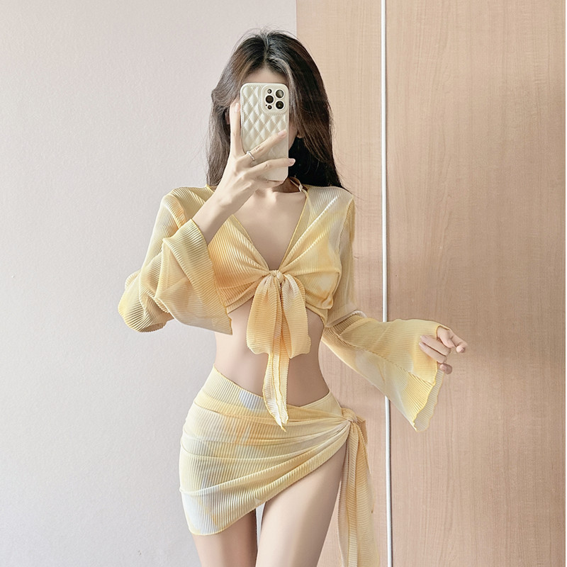 Korean Ins Pure Desire Sexy Slimming Look Sun Protection Blouse Sexy Bikini Bikini Split Four-Piece Swimsuit for Women