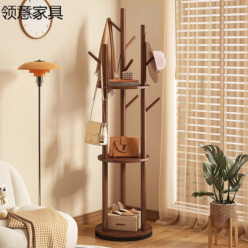 Solid Wood Rotating Coat Rack Floor-Standing Vertical Clothes Rack Bedroom Home Living Room Light Luxury Storage Rack