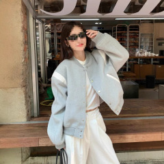 早秋灰色棒球服外套女2025春秋季新爆款小个子宽松夹克初秋短上衣