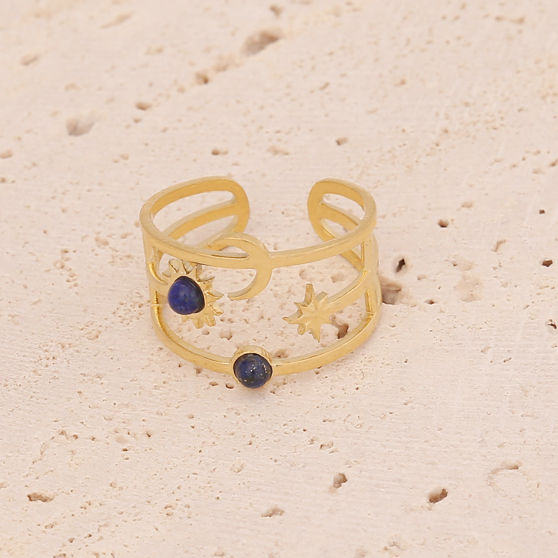 Retro Six-Pointed Star Turquoise Heart Stainless Steel Ring