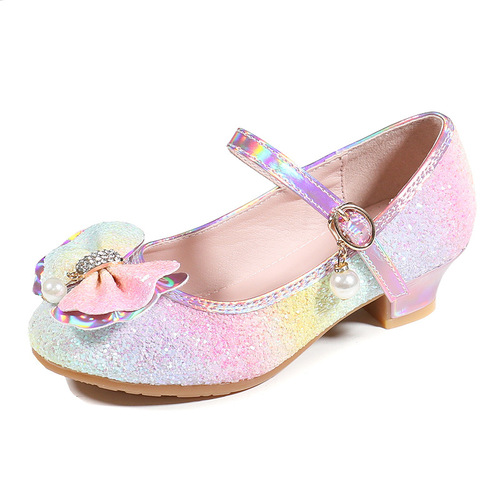 Girl High Heel Formal Dress Shoes Mary Jane Princess Wedding Party High Heel Flower Bridesmaid Children Performance Leather Shoes